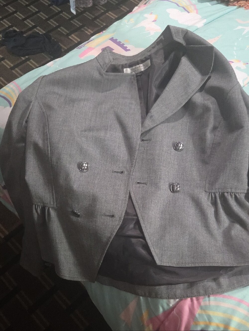Women’s Gray Peplum Double-Breasted Blazer